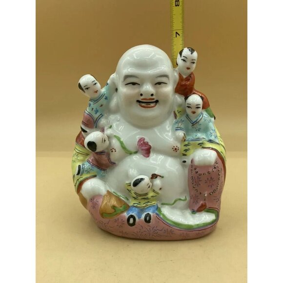Vintage Chinese Porcelain Happy Buddha Statue With 5 Children READ - Picture 6 of 12